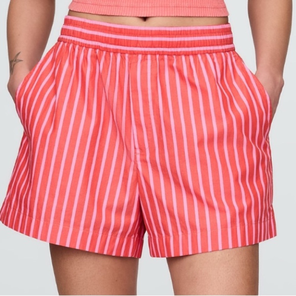 Striped Red & Pink Women's Poplin Boxer Shorts